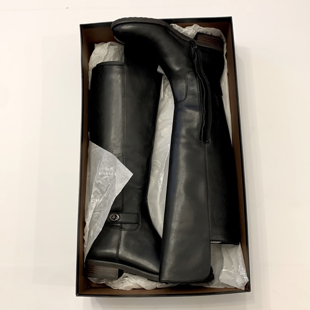COACH Elegant Black Leather Riding Boots - Picture 2 of 13